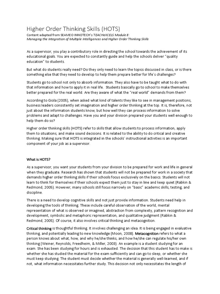 Designing HOTS-Based Learning Strategies | PDF | Critical Thinking ...