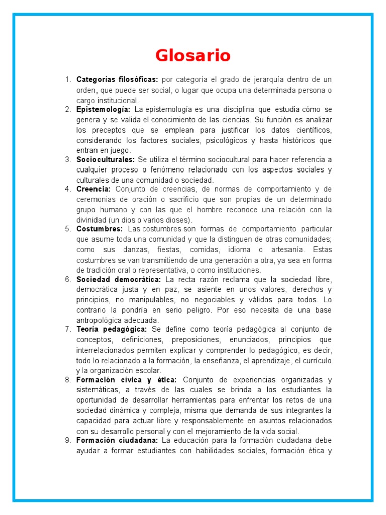 Glosario Filosofía de la educación Sociedad Ciencia