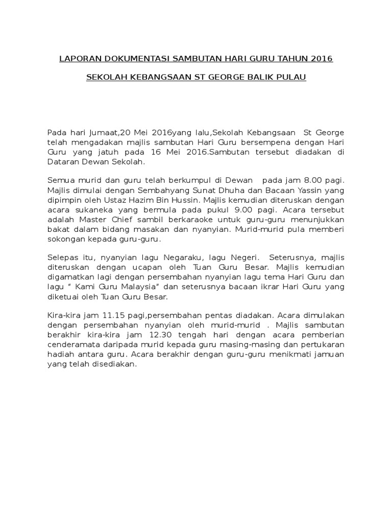 Laporan Dokumentasi Sambutan Hari Guru Tahun 2016