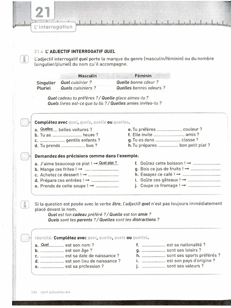 Exercices Adjectifs Interrogatifs Revision Verbes