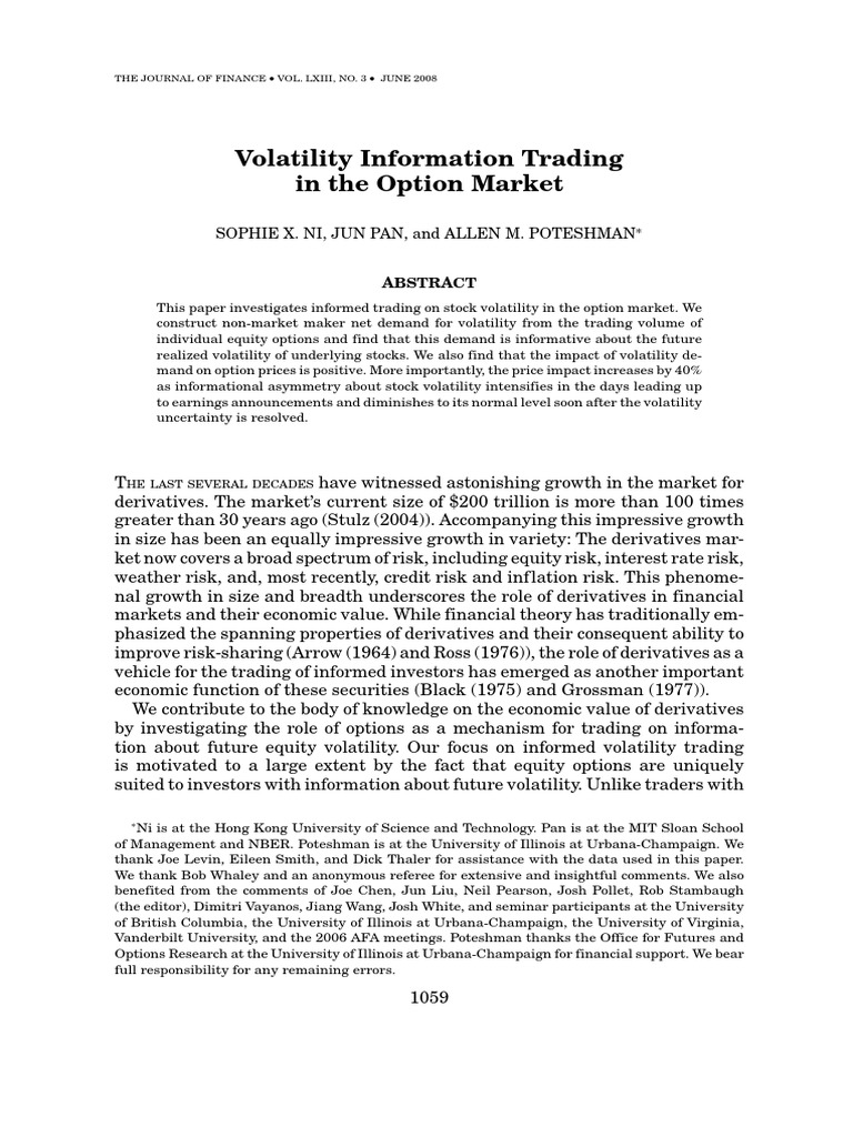 Volatility Information Trading in The Option Market | PDF | Implied ...