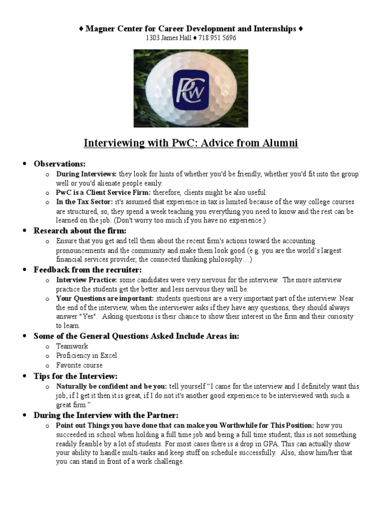 PwC Interview Tips from Alumni Insights | PDF