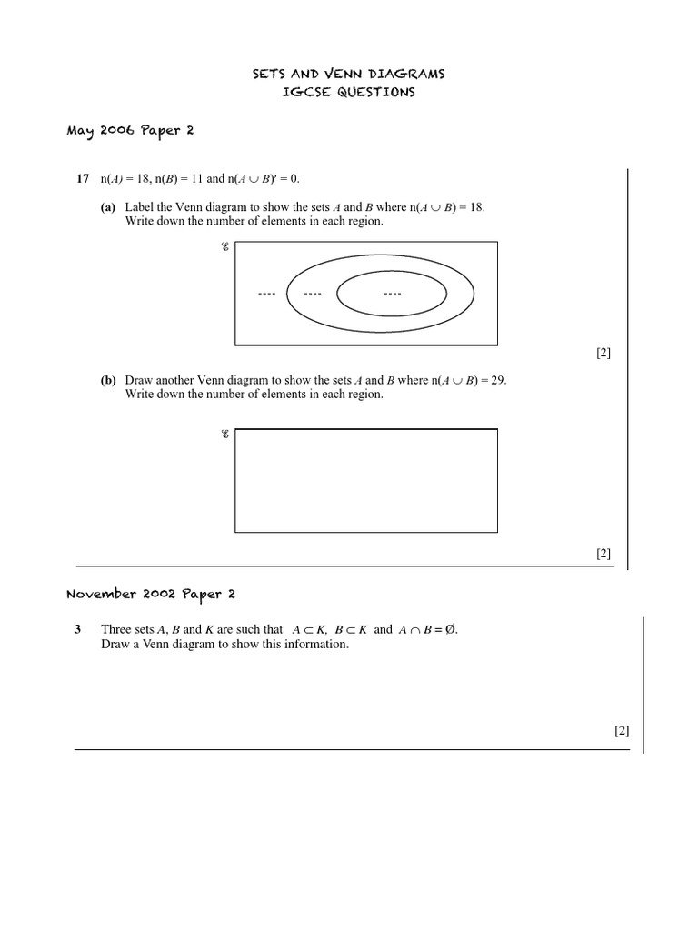 Sets and Venn Diagrams Igcse Questions | PDF | Area | Elementary ...