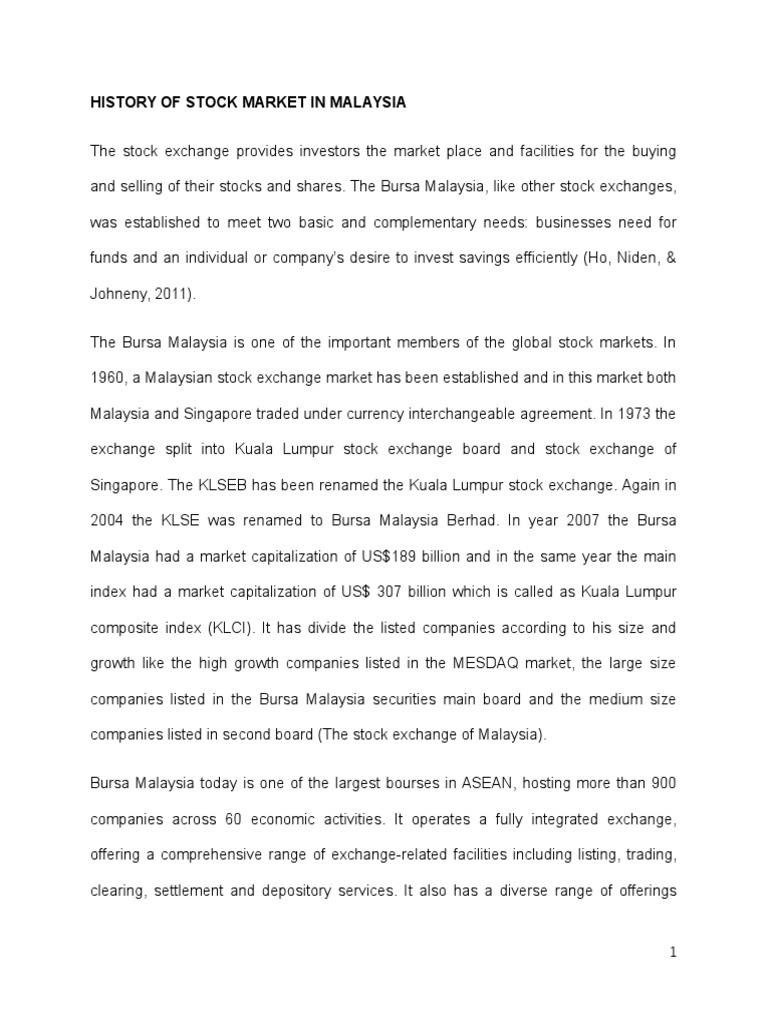 History Of Stock Market In Malaysia Stock Market Stocks