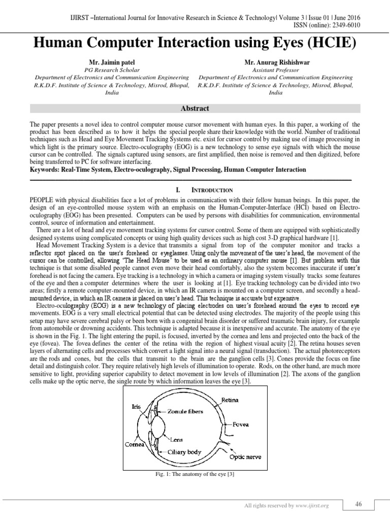 Human Computer Interaction Using Eyes (HCIE) | PDF | Electronic Filter ...