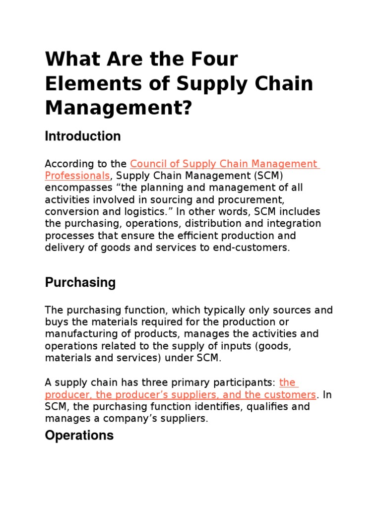 Four Elements of Supply Chain Management Logistics Business Economics
