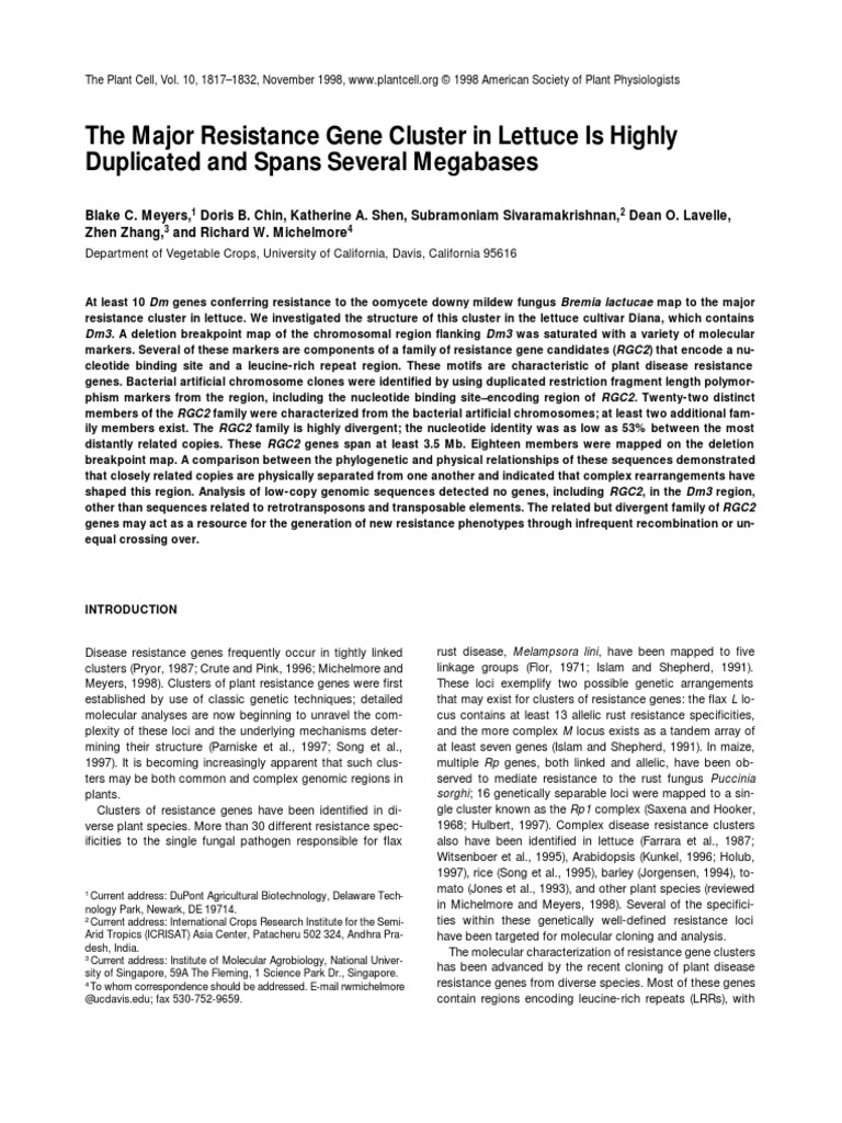 The Major Resistance Gene Cluster in Lettuce Is Highly Duplicated and ...