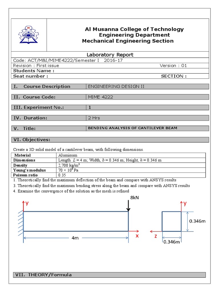 Cantilever Beam Bending Analysis | PDF