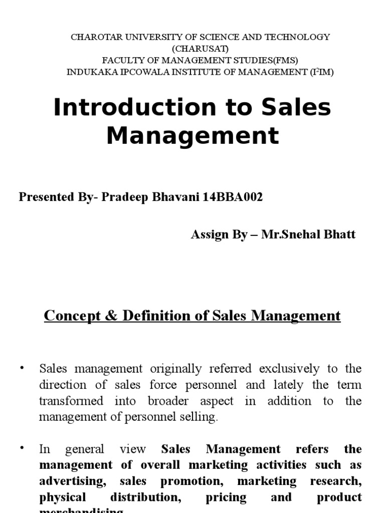 Overview of Sales Management Concepts | PDF | Sales | Strategic Management