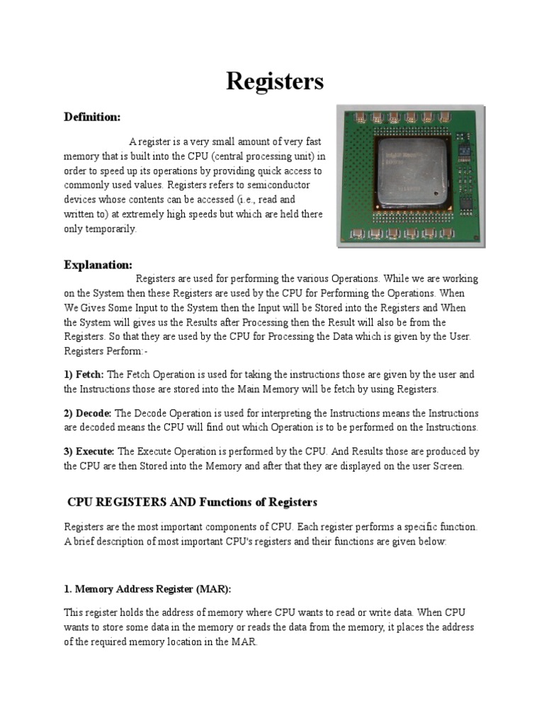 What is the most important register in a CPU?
