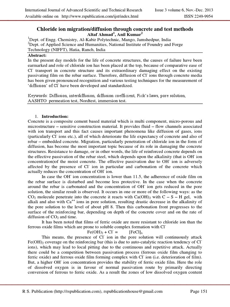 Chloride Ion Diffusion in Concrete | PDF | Diffusion | Brownian Motion