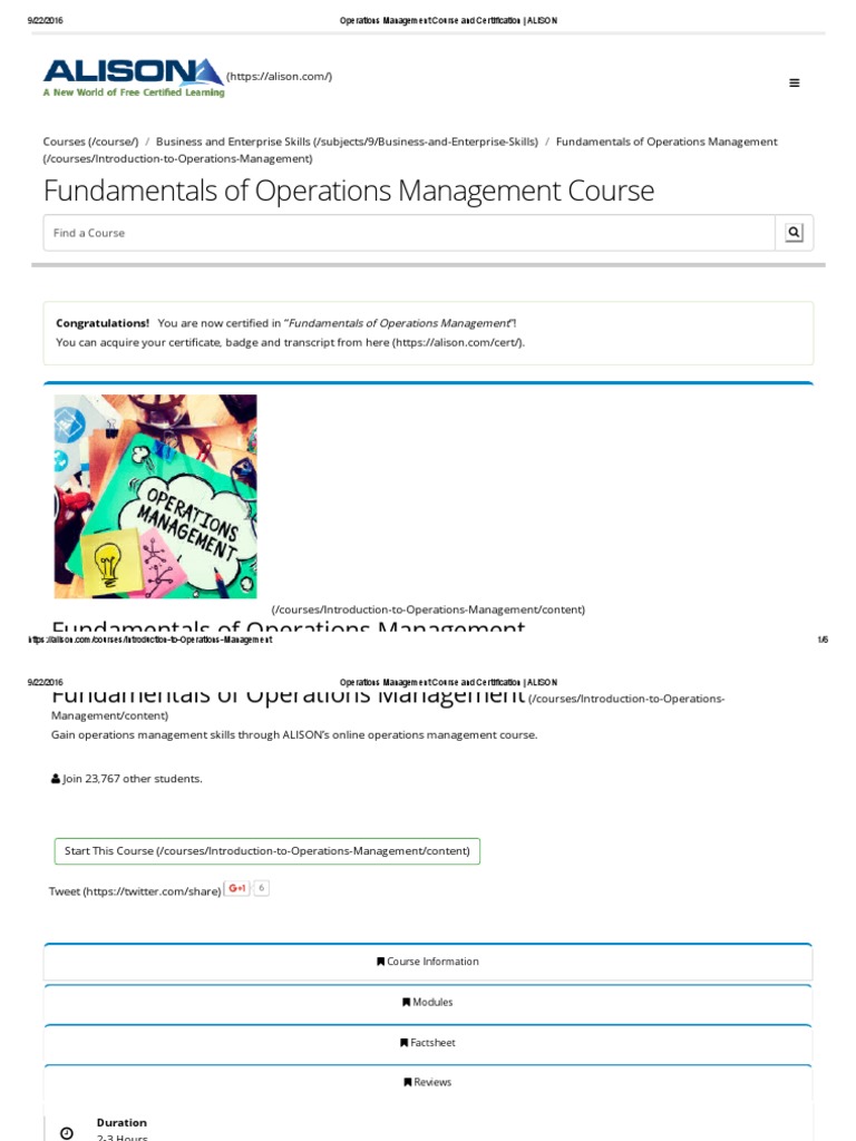 Operations Management Course and Certification - ALISON | Download Free ...