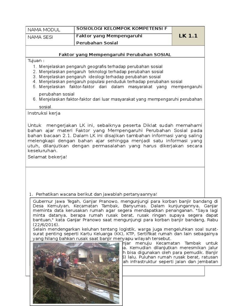 Lk 2 1 Faktor Yang Mempengaruhi Perubahan Sosial Pdf