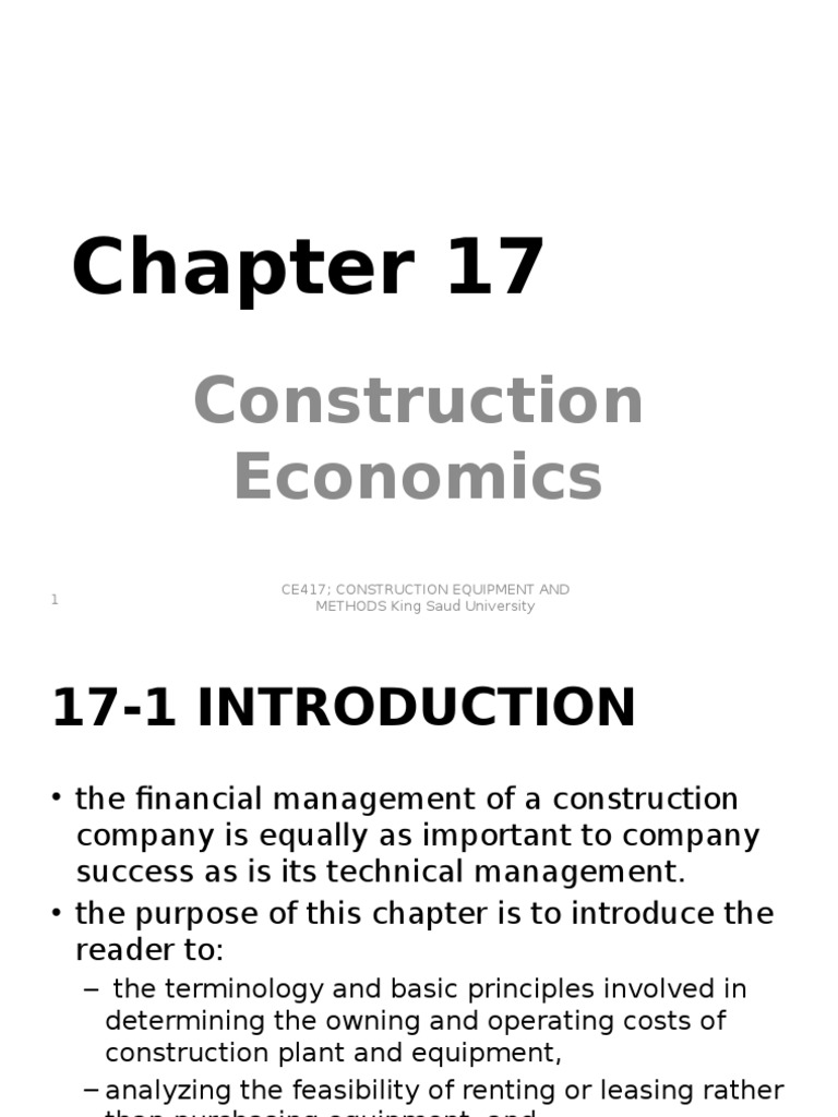 Construction Economics 1 Ce417 Construction Equipment and METHODS King