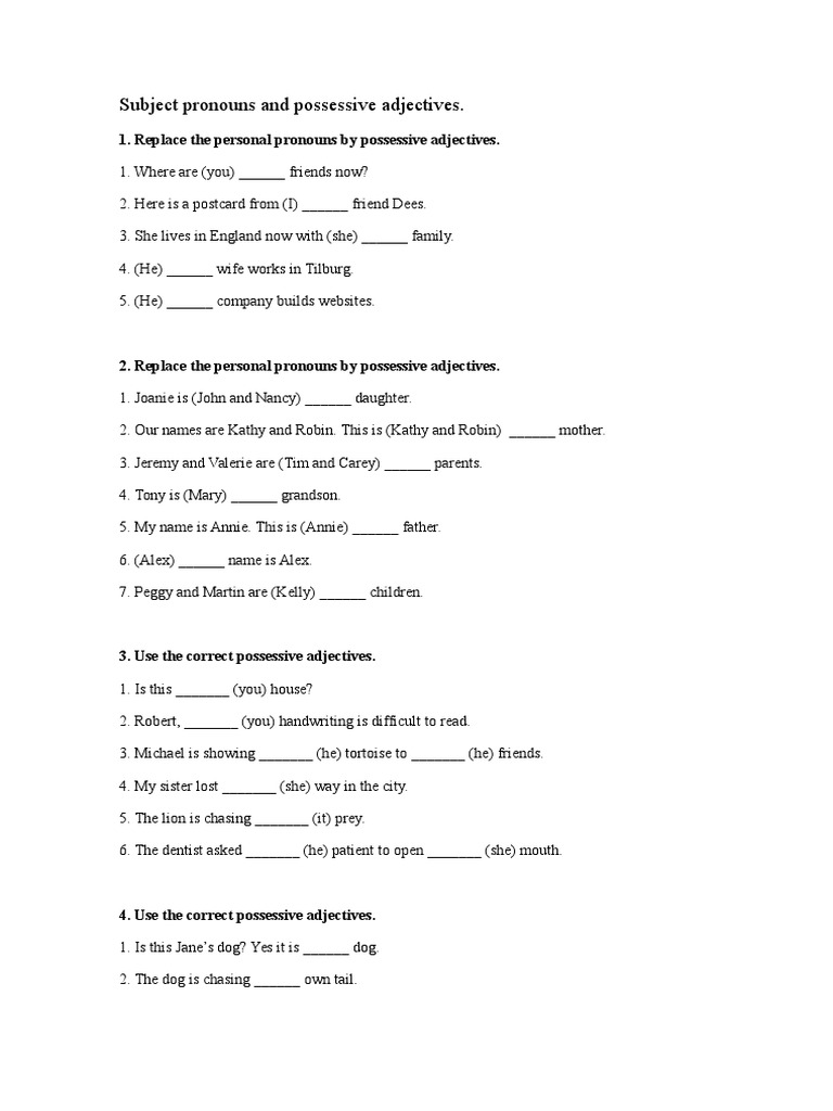 Subject Pronouns vs. Possessive Adjectives | PDF