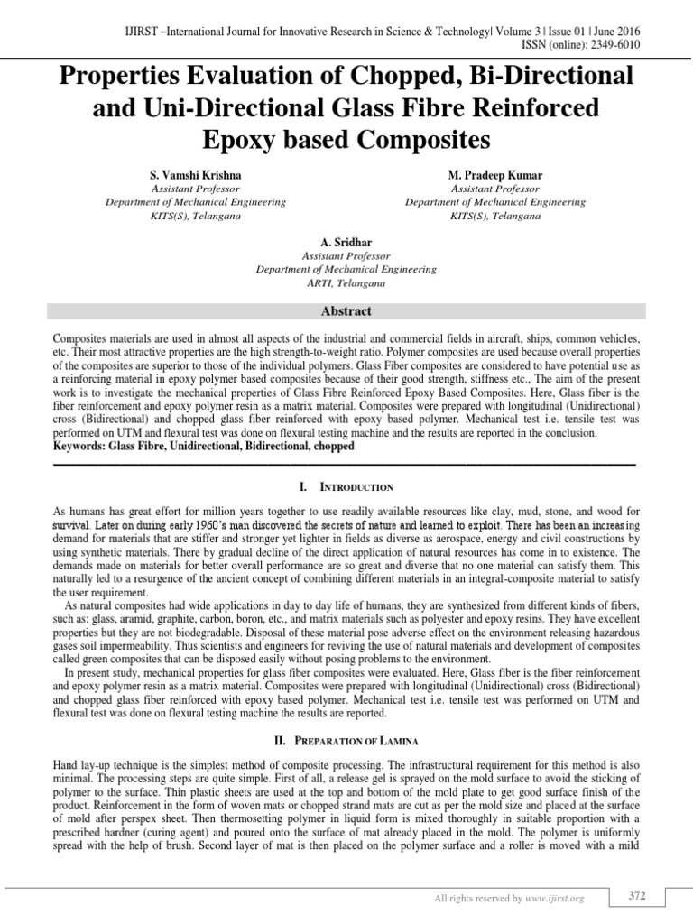 Properties Evaluation of Chopped, Bi Directional and UniDirectional