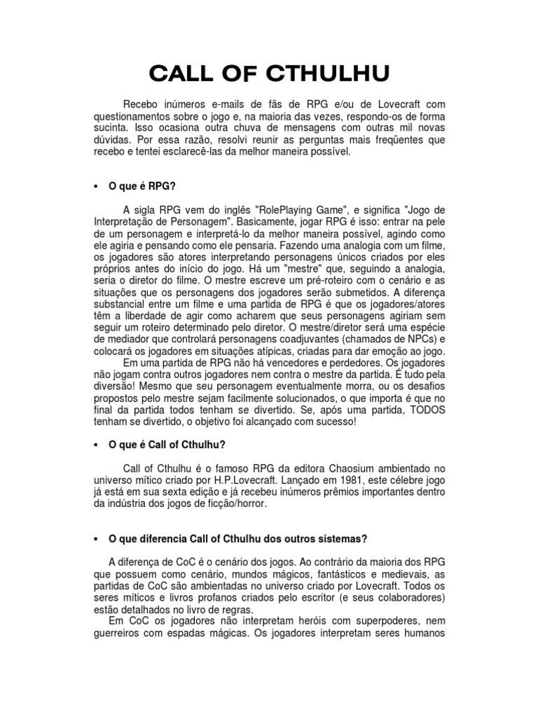 RPG Call of Cthulhu | PDF | Jogos de RPG | H.P. Lovecraft