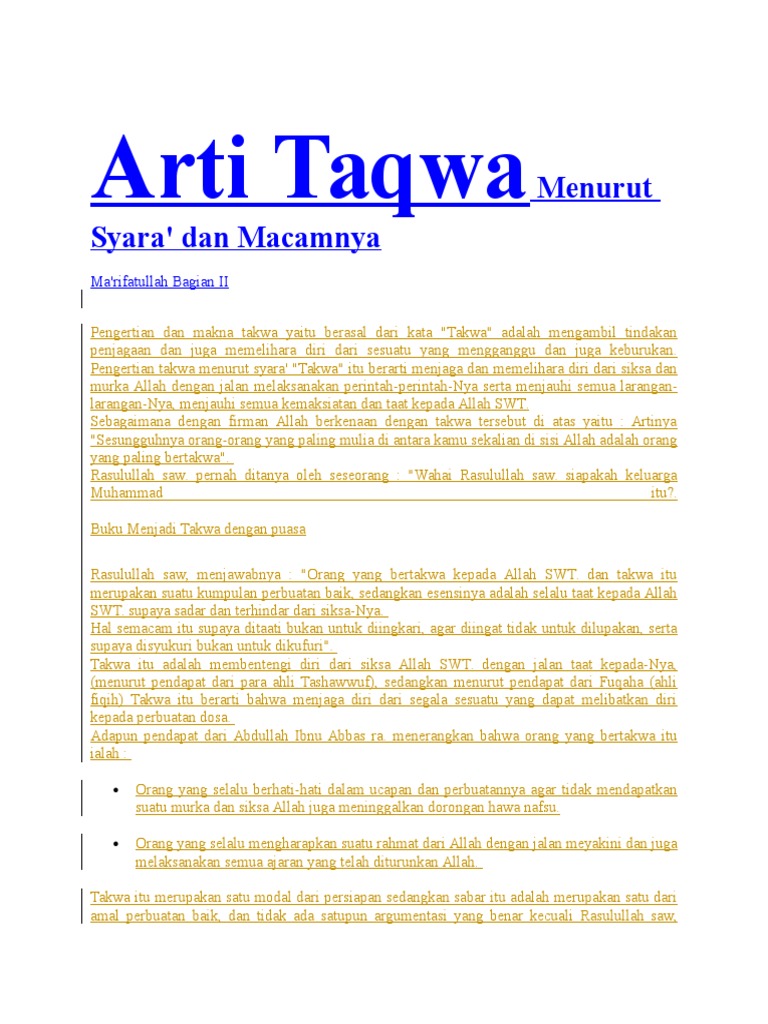 Arti Taqwa Menurut Syara Pdf