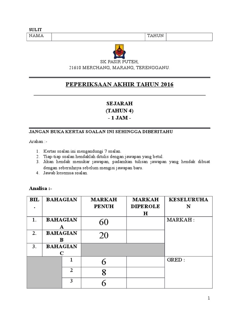 soalan akhir tahun tahun 4