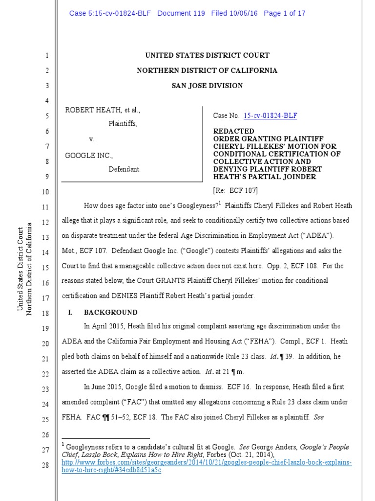 Google Age Discrimination Class Action Lawsuit