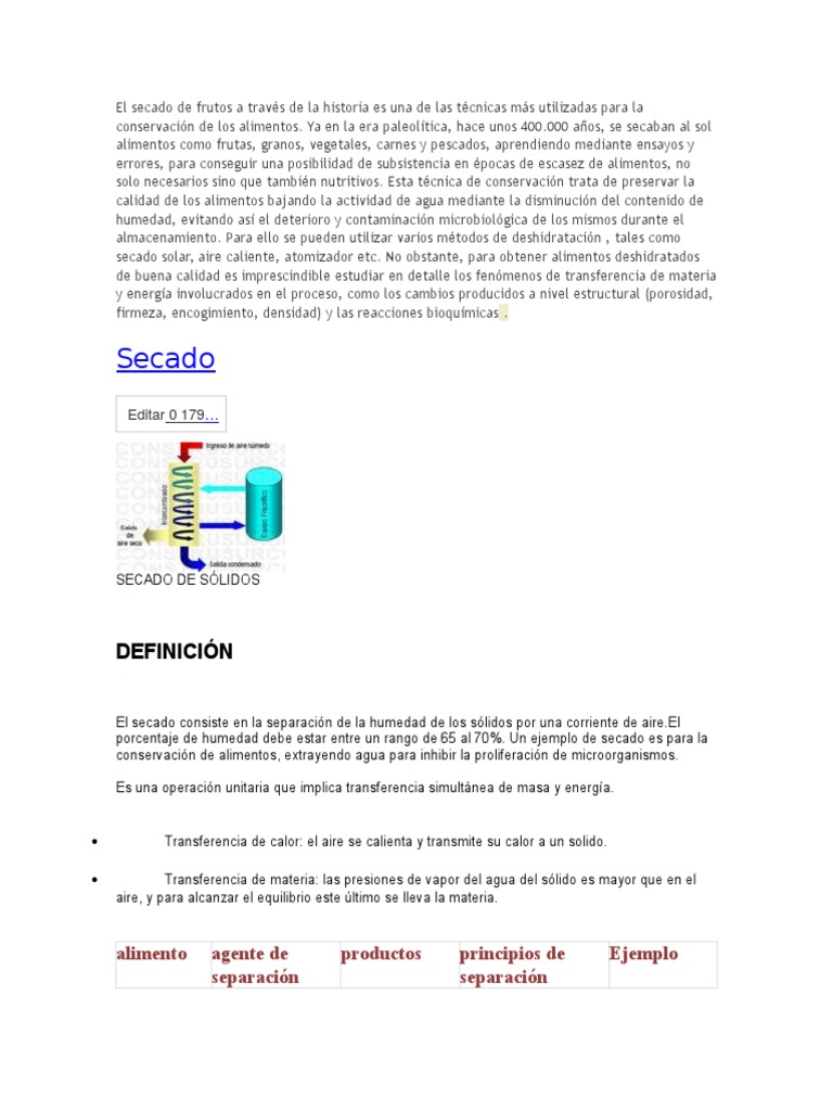 Historia y técnicas del secado de alimentos | PDF | Humedad | Evaporación