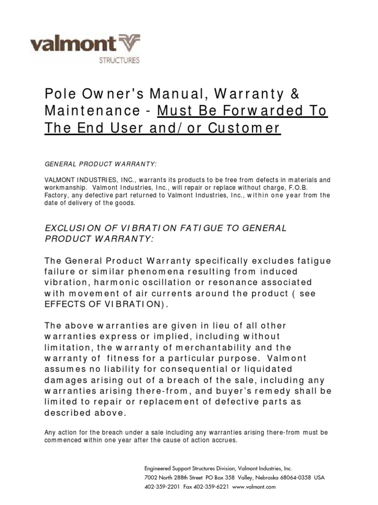 Valmont Pole Owners Manual PDF Corrosion Screw