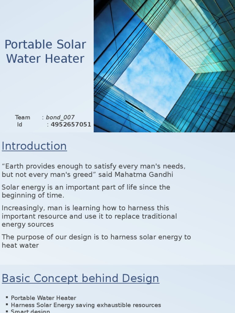 Portable Solar Water Heater Design | PDF | Solar Energy | Water Heating