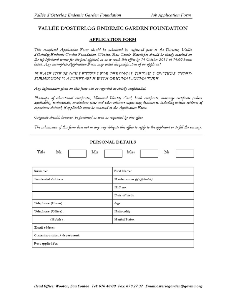 Application Form - Vacancy For SO, PA, APSO | PDF