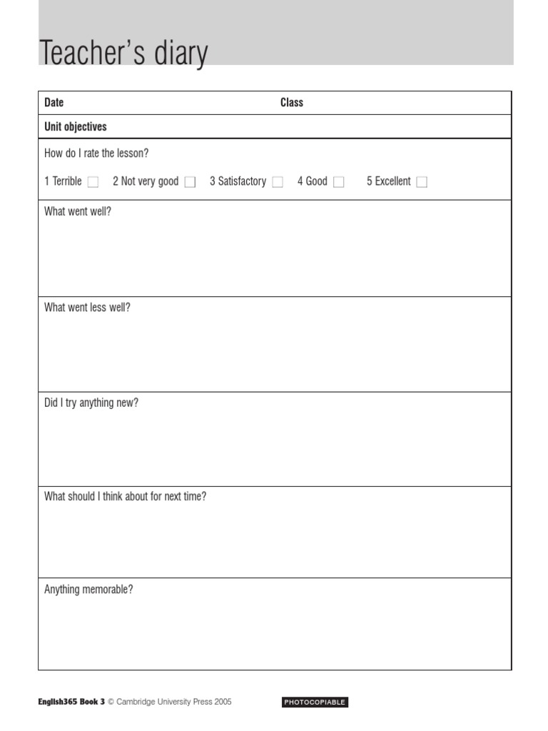 Teacher's Diary Template for Lessons | PDF