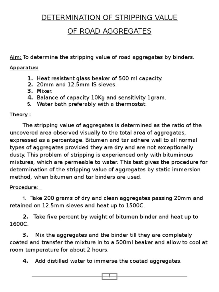 Stripping Value Test for Road Aggregates | PDF | Asphalt | Water