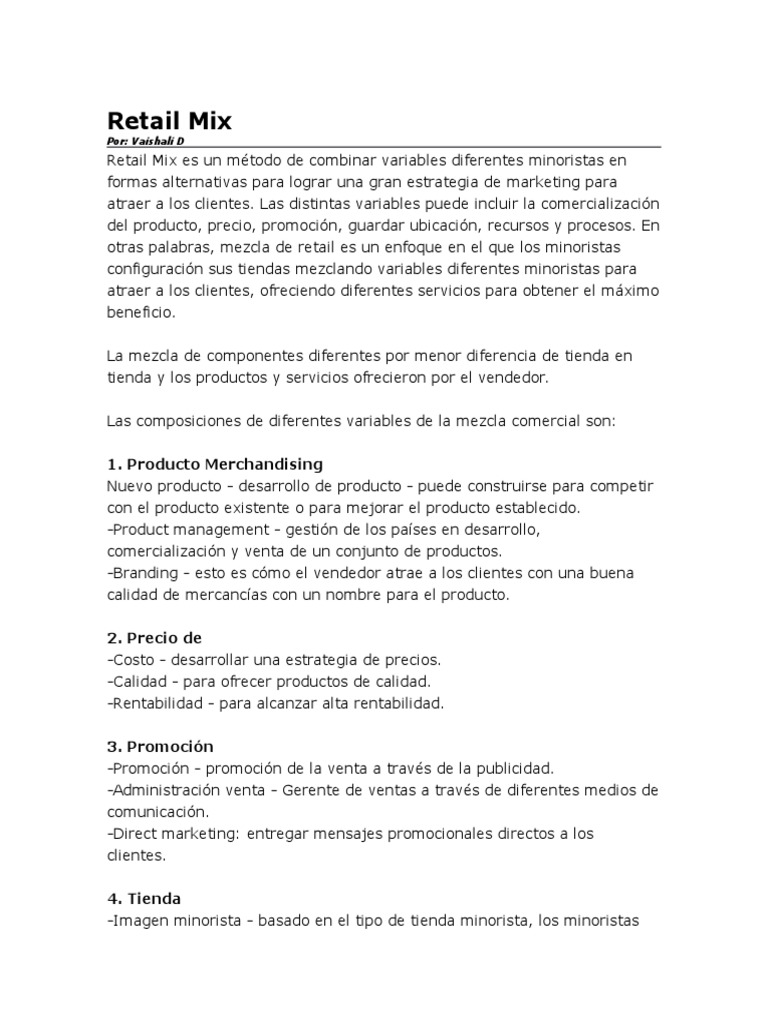 Retail Mix | PDF | Al por menor | Marketing