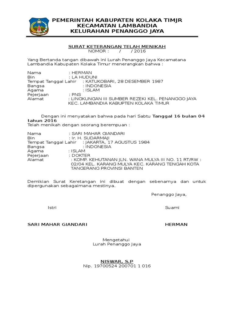 Surat Keterangan Mahar Dari Kelurahan Kumpulan Contoh Surat