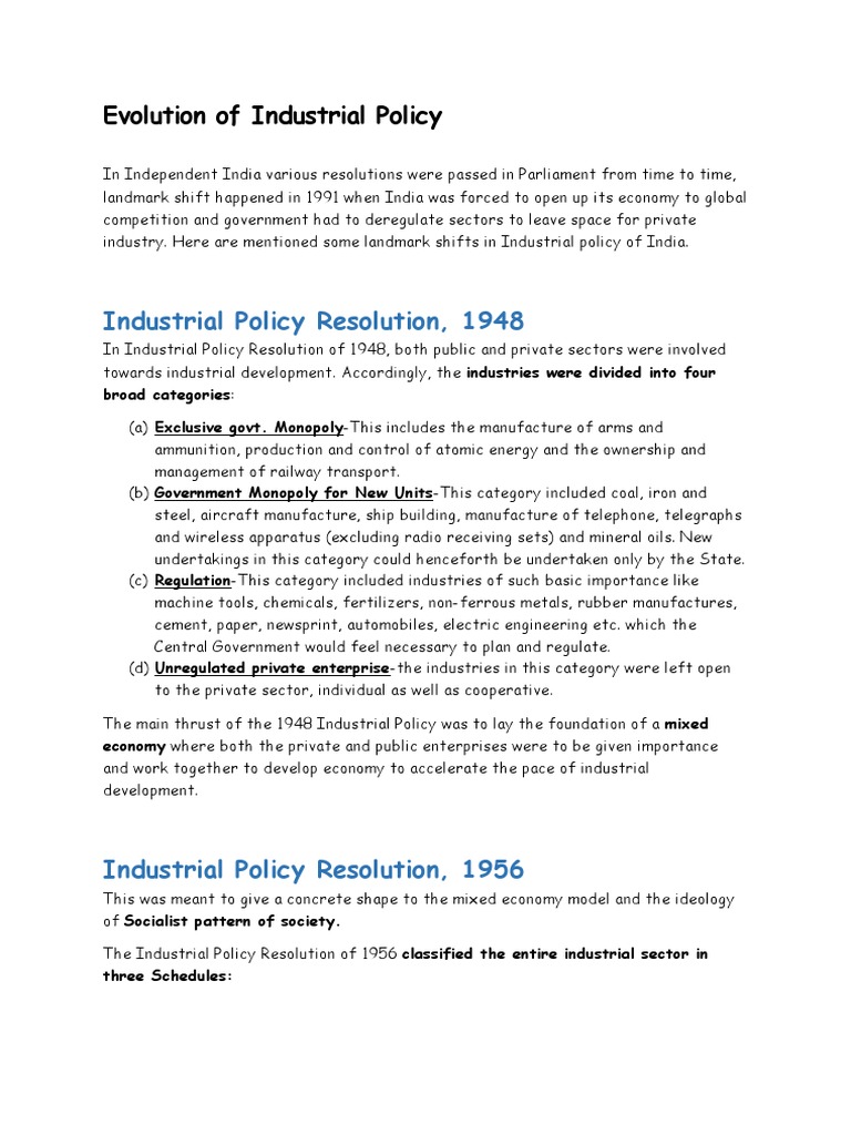 Evolution of India's Industrial Policy | PDF | Trade Union | Employment