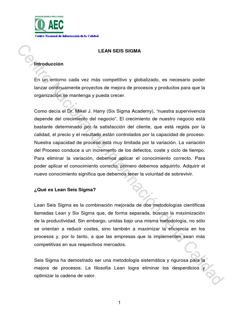 Lean Seis Sigma: Mejora de Procesos | PDF | Six Sigma | Calidad (comercial)