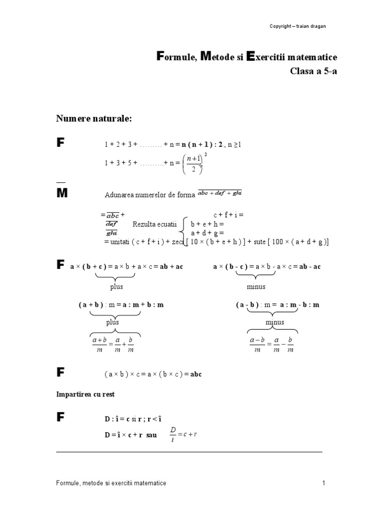 Formule Si Metode Matematice - 2015 | PDF