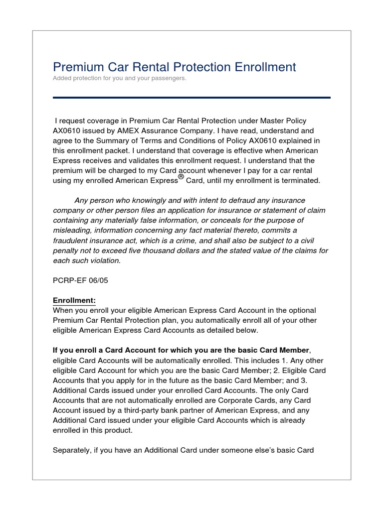 Premium Car Rental Protection Coverage PDF American Express Car
