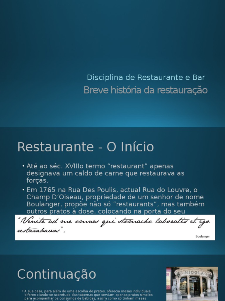 História da Restauração e dos Bares | PDF | Restaurantes | Bar (suporte)