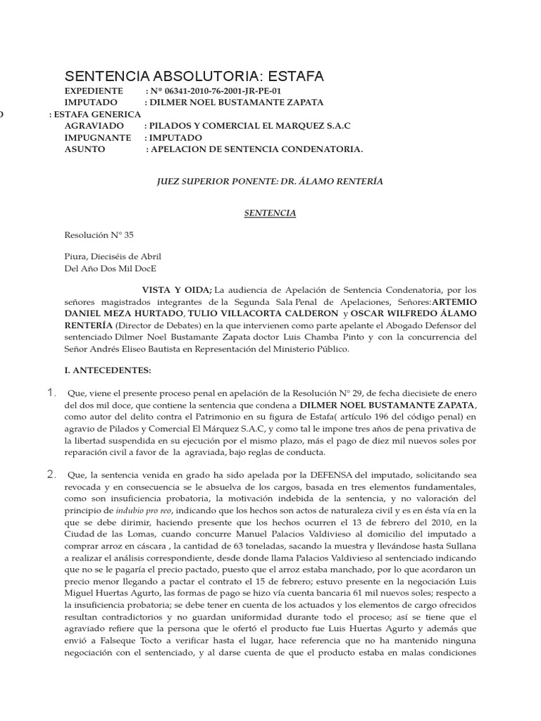 Sentencia Absolutoria | PDF | Trucos de confianza | Evidencia (ley)