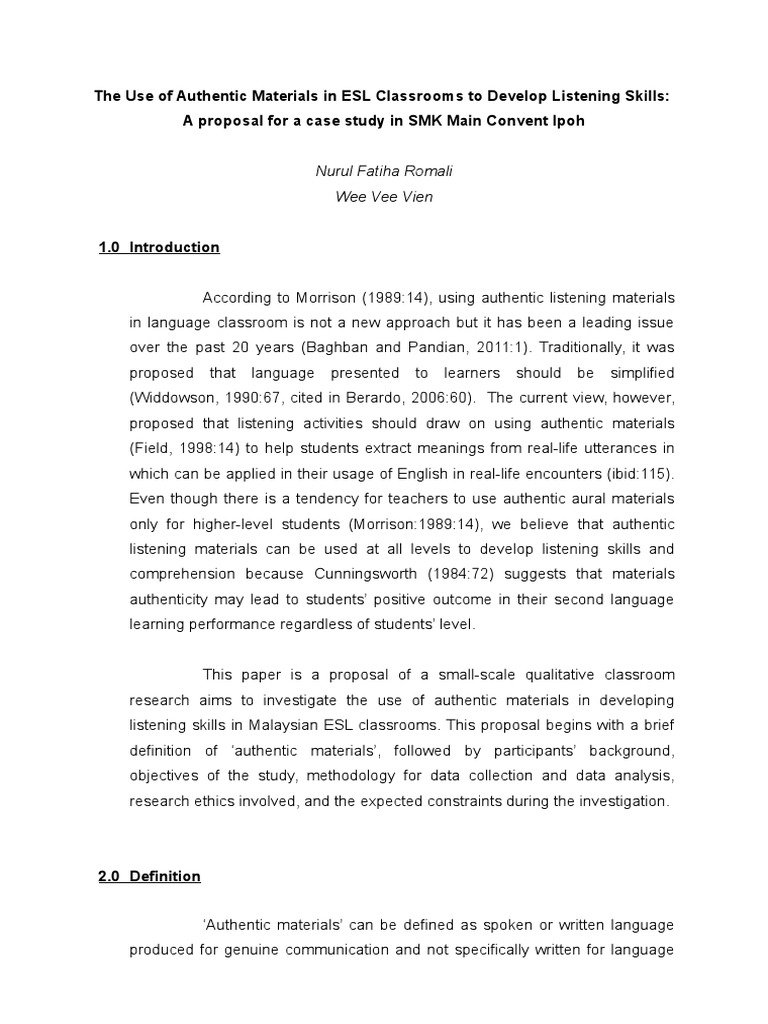 Authentic Materials in ESL Listening Skills | PDF | English As A Second ...