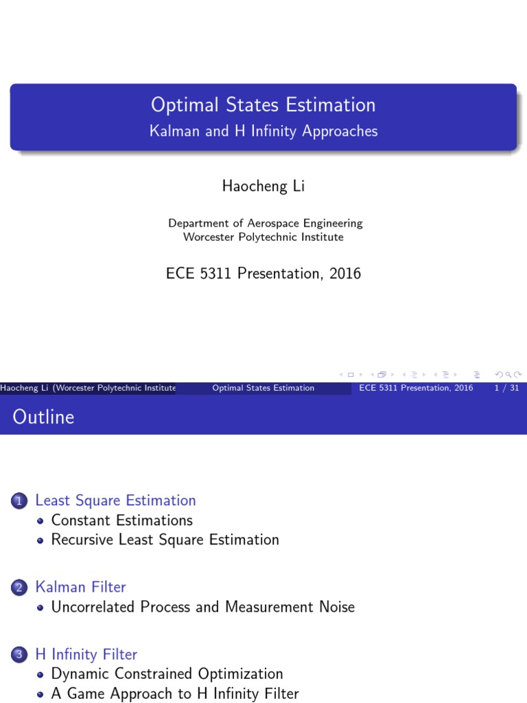 Optimal State Estimation Techniques | PDF | Kalman Filter ...