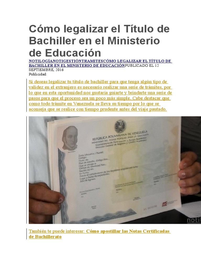 Cómo legalizar el Título de Bachiller en Venezuela para su uso en el ...