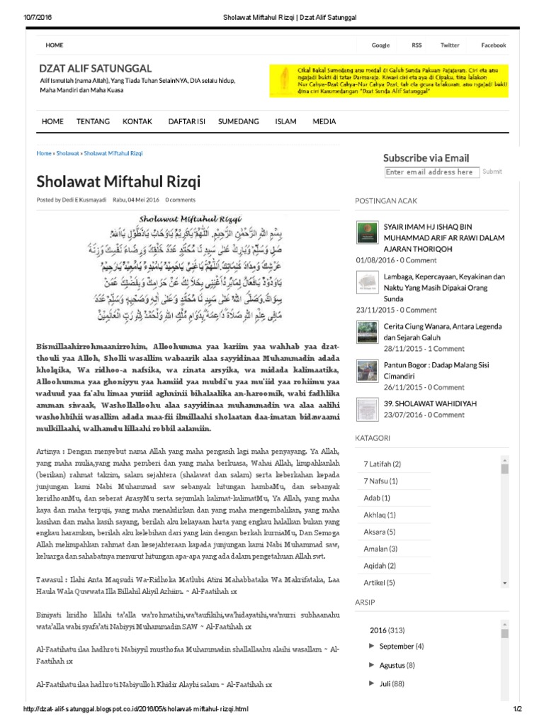 Sholawat Miftahul Rizqi - Dzat Alif Satunggal | PDF