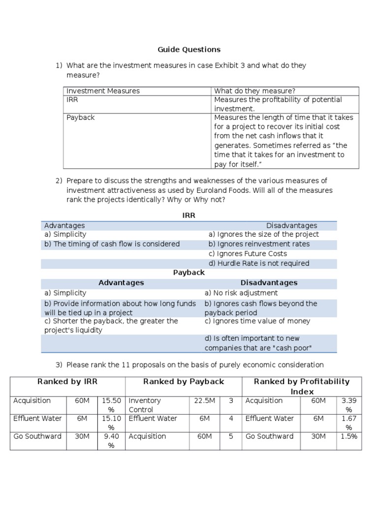 Guide to Evaluating Investment Measures and Ranking Project Proposals