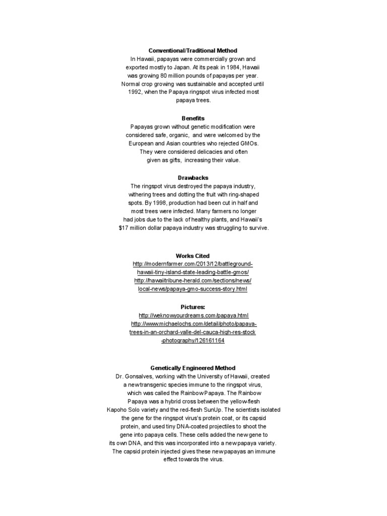 Papaya GMO Project Modified Organism Earth & Life Sciences
