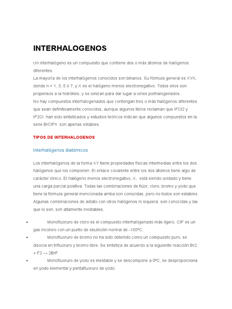 Compuestos Interhalógenos y sus Tipos | PDF | Átomos | Sustancias químicas