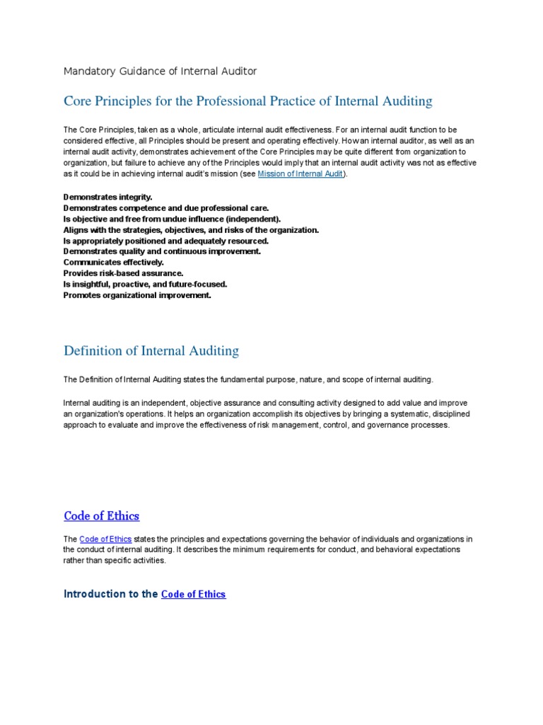 Core Principles of Internal Auditing | PDF