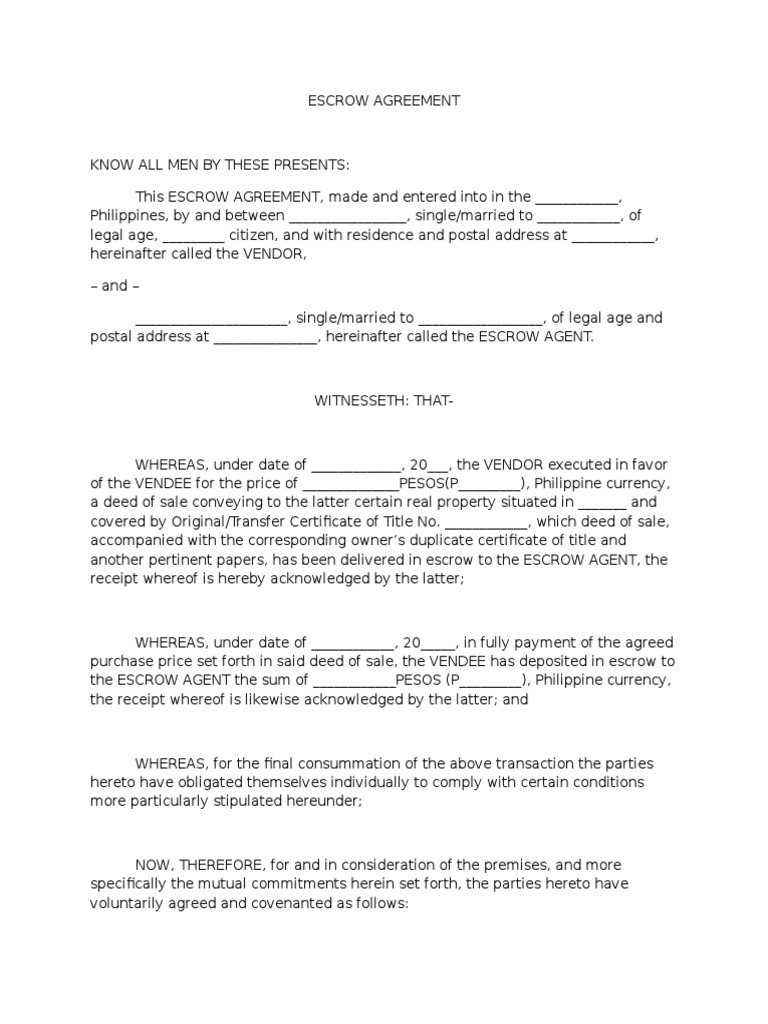 deed of assignment in escrow