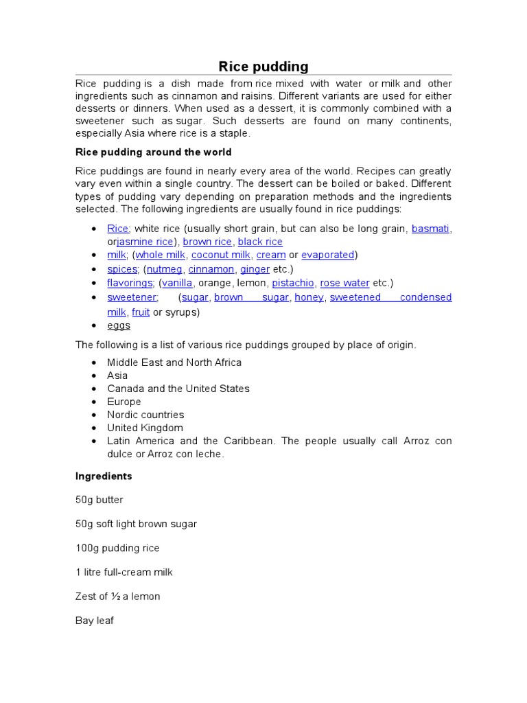 Rice Pudding Around The World | PDF | Cooking, Food & Wine | Home & Garden