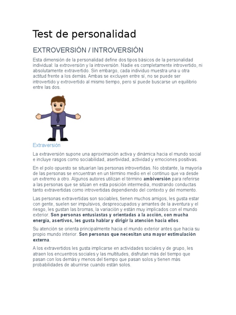 Test De Personalidad Resultado Pdf Ansiedad Extraversión E
