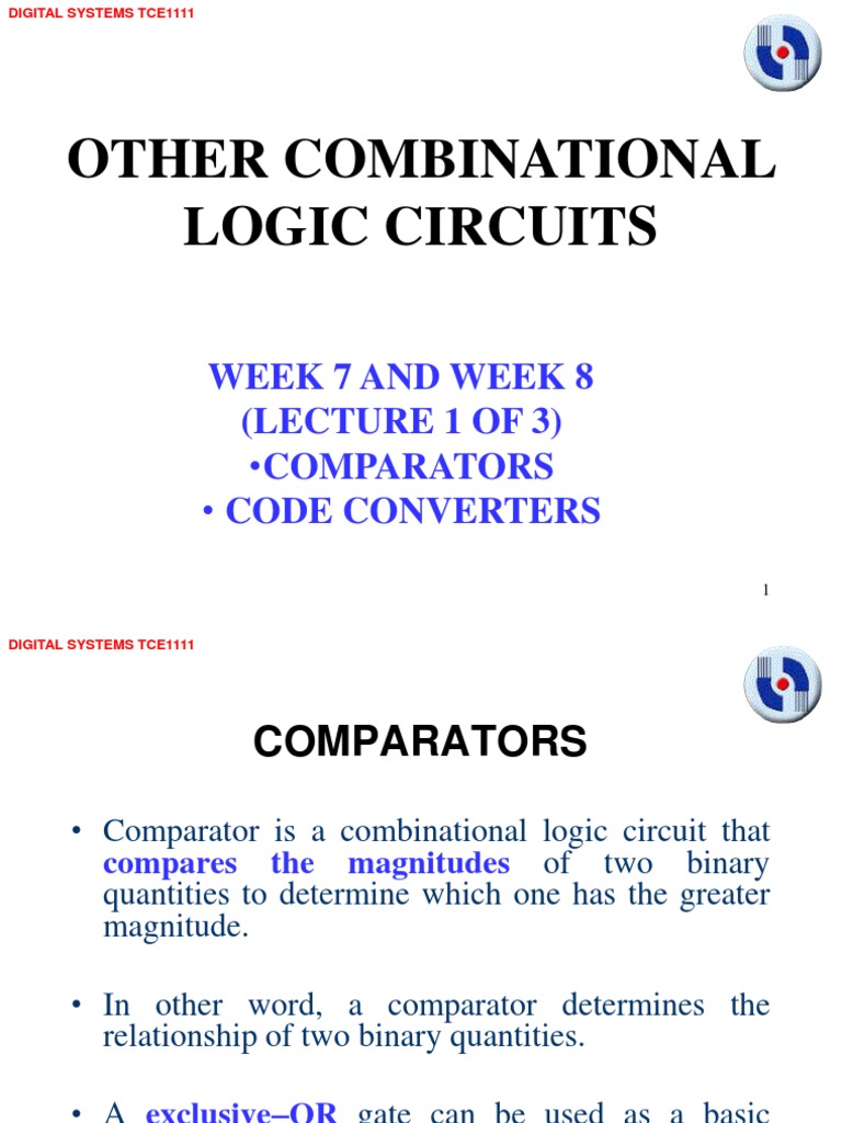 Combinational Circuits: Comparators & Converters | PDF | Binary Coded ...